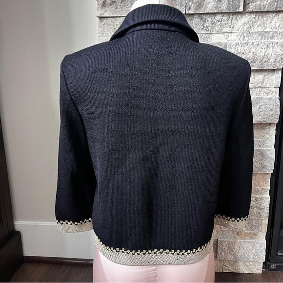 St. John Black Gold Santana Knit Collared Zip Up Evening Jacket Size 2 - Picture 2 of 13